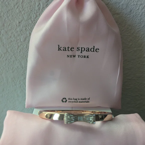 Kate Spade Rose Gold-tone Bow Crystal Bangle with Pink Pouch - Limited Edition - Picture 9 of 16